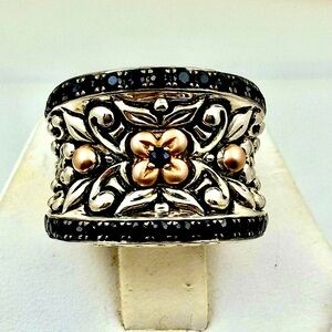 BARBARA BIXBY Sterling, 18K, Gemstone Floral Ring - Size 5.25